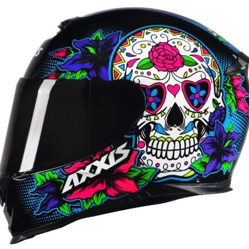 Capacete Axxis Eagle Skull Brilho Preto/Azul 56s