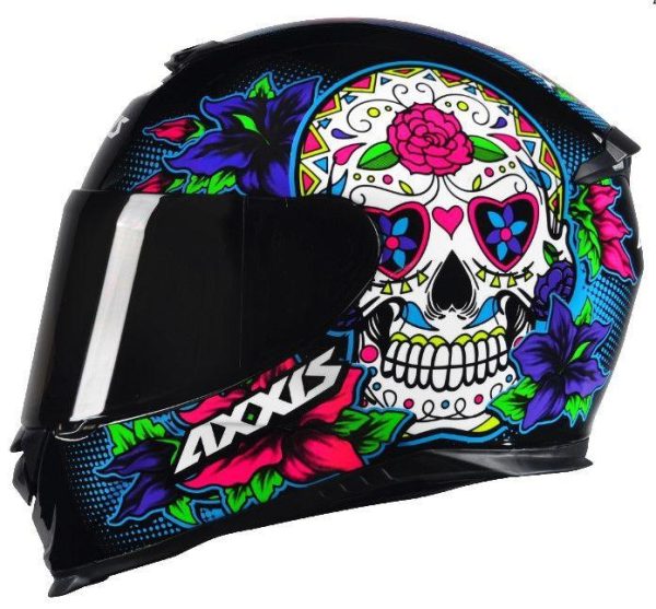 Capacete Axxis Eagle Skull Brilho Preto/Azul 56s