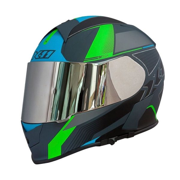 Capacete x11 Revo Pro Flagger sv c/Viseira Extra Verde Fosco 58