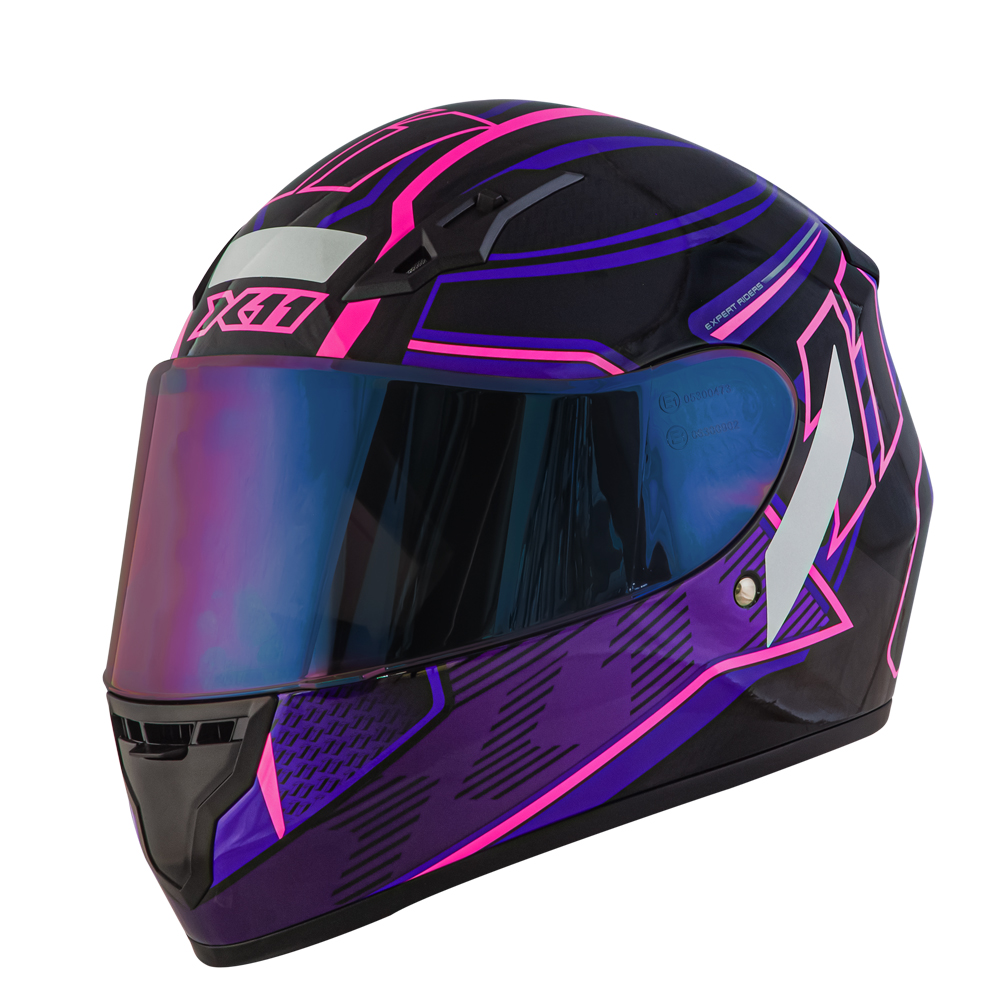 Capacete X11 Trust Pro 11 com viseira extra – Preto/Roxo – Tamanho 56