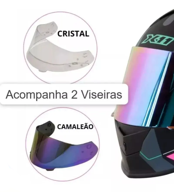Capacete X11 Revo Pro Flagger 2 – SV C/Viseira Extra Rosa/Acqua Fosco - Imagem 6